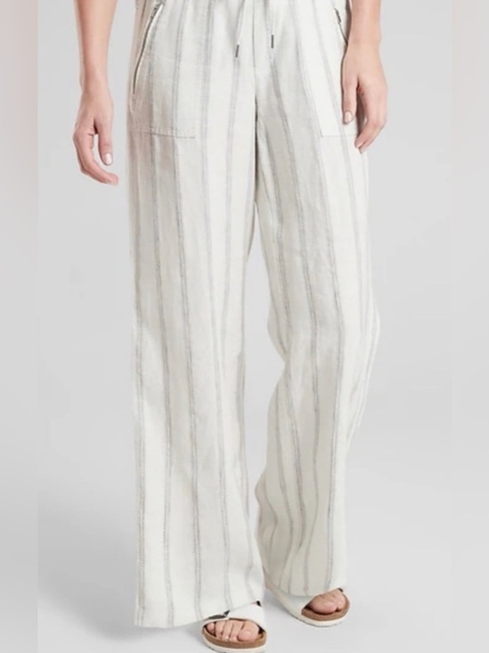 Athleta Pants - Athleta Women’s Cabo Tide Linen Pants White/blue Striped 100% Linen 14